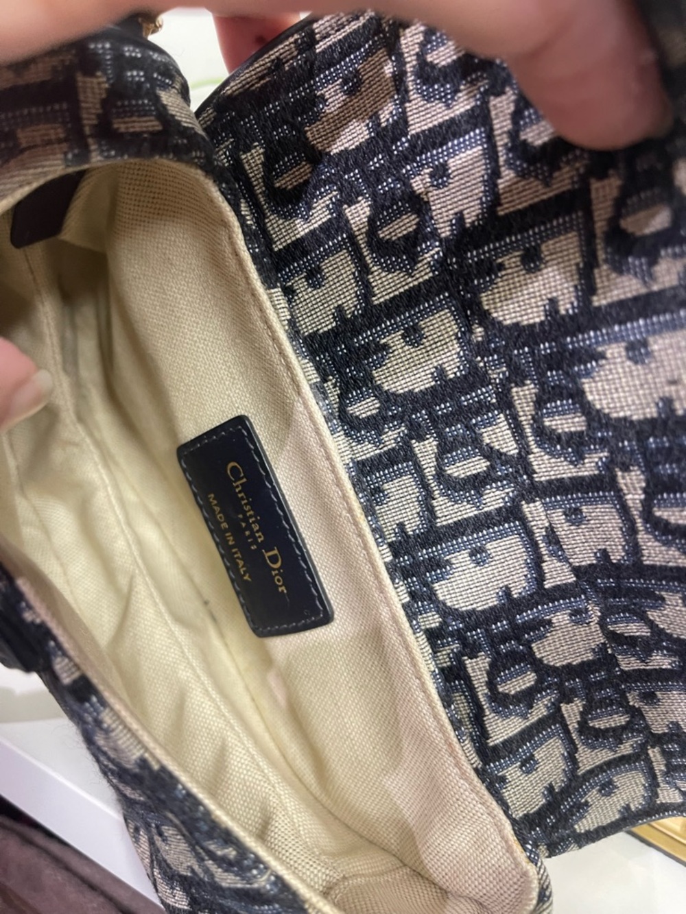 Dior Navy and Beige Mini Saddle Bag with Gold Hardware - Picture 5 of 5